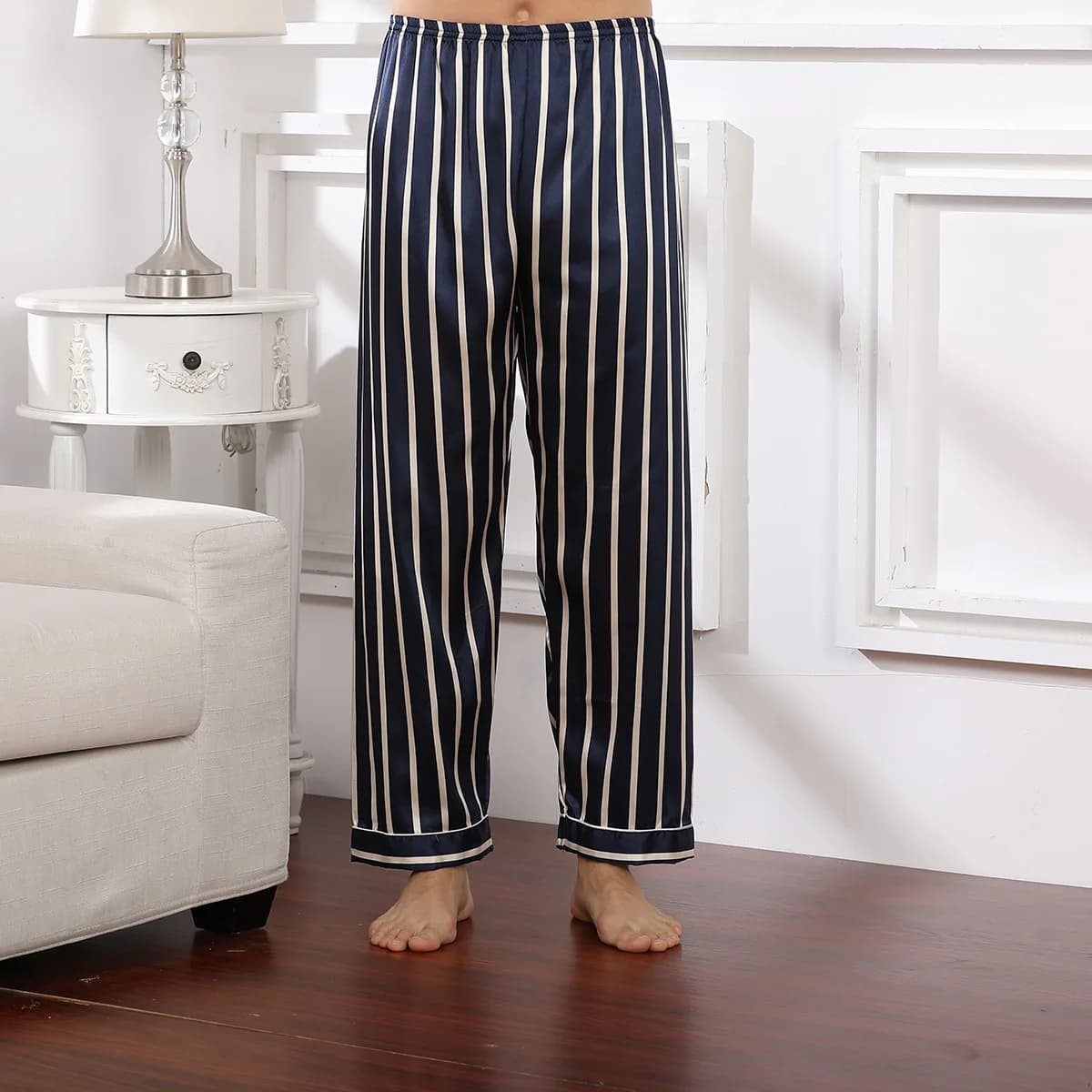 Pigiama da uomo in raso pigiama da uomo primavera estate nuovi pantaloni da notte pantaloni da casa stampa Casual pigiami pigiama in seta sintetica PJS Homewear