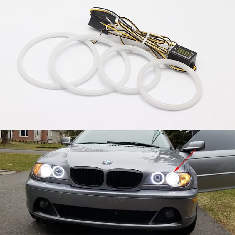 Kit occhi angelo LED in cotone bicolore bianco e ambra anello DRL per BMW serie 3 E46 berlina touring wagon coupé compatto 1998-05
