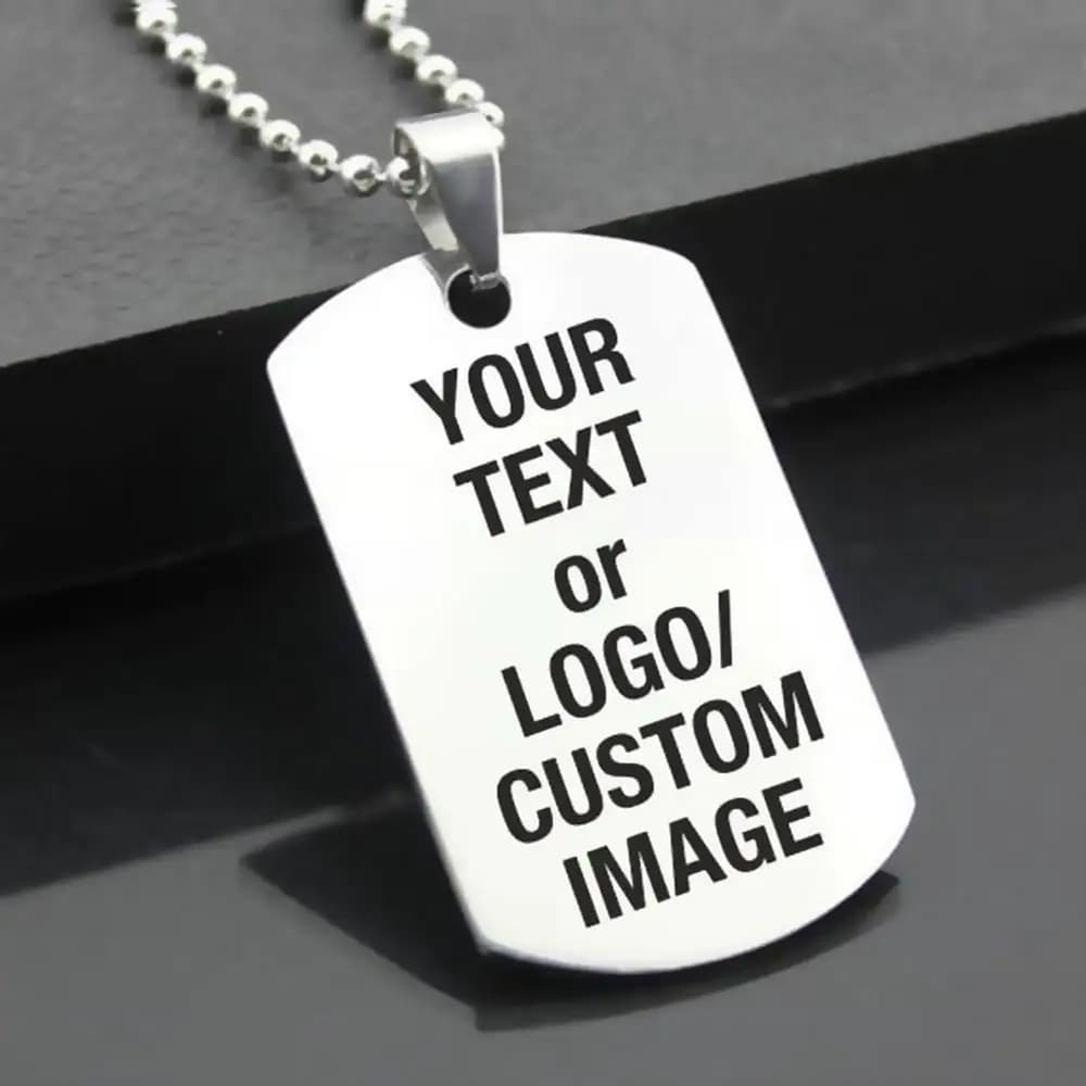 Birthday Gift for Jewelry with Military Pendant with Stainless Steel Rectangular Dog Plate Laser Engraved for Men