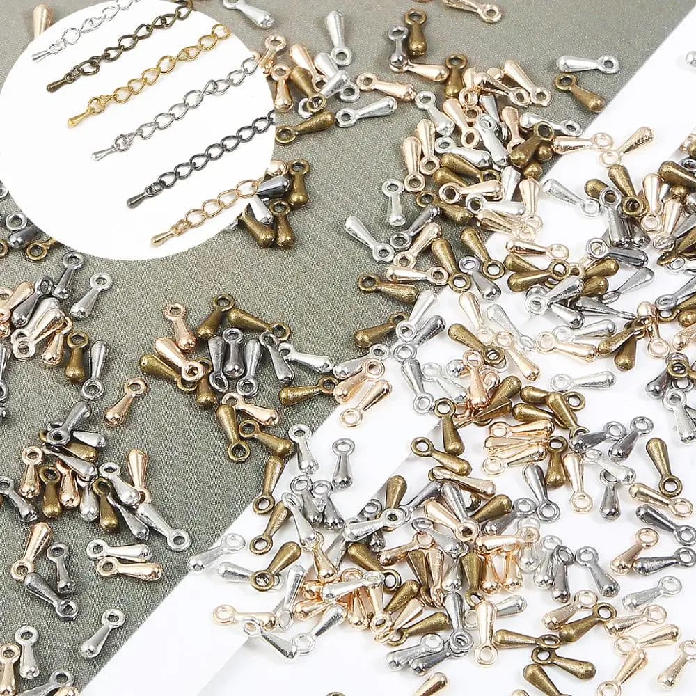 2x7MM 100pcs/lot Copper Water Droplets Cord Used for Necklace Bracelet Crimp Ends Extended Extension Chains Tails Clasps