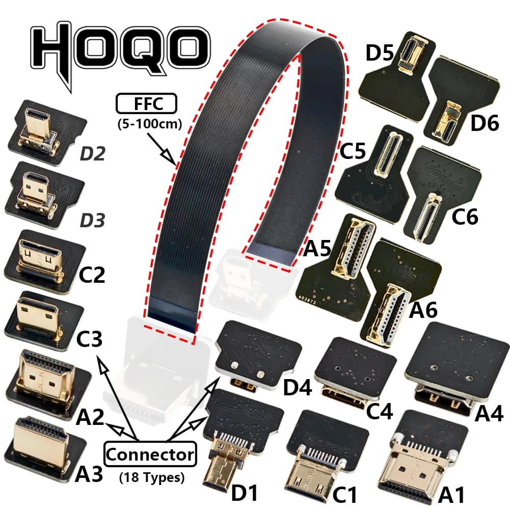 Per DJI HD MI FPV Connettore Cavo flessibile da Micro HD a Mini HD Femmina 90/270 gradi FFC 20pin Cavo a nastro piatto compatibile con HDMI