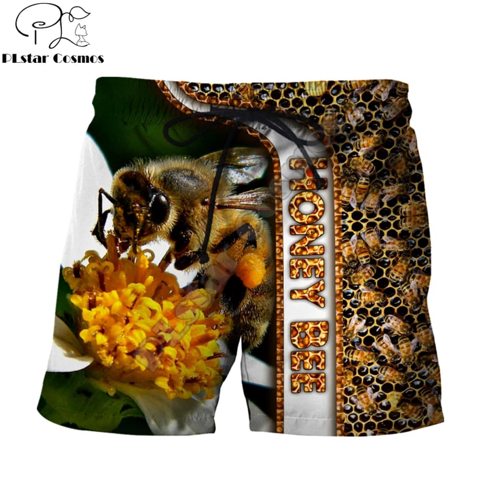 Bee Keeper Pure Raw Honey Pantaloncini da uomo stampati all over 3D Pantaloncini streetwear unisex Pantaloncini casual in poliestere da spiaggia estiva DK-24