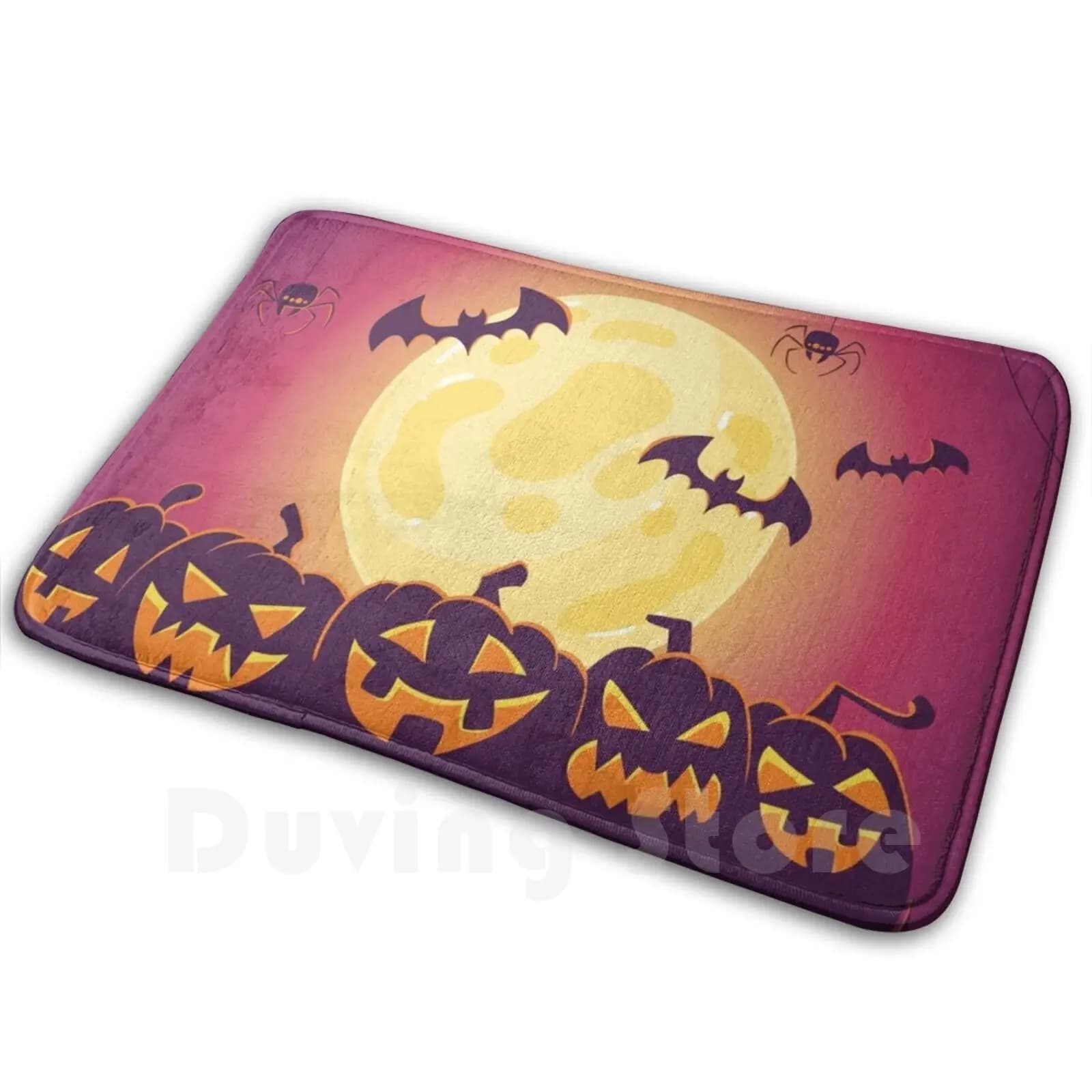 Pumpkins Bats And Spiders-Happy Halloween Mat Rug Carpet Anti-Slip Floor Mats Bedroom Pumpkins Bats And Spiders Happy