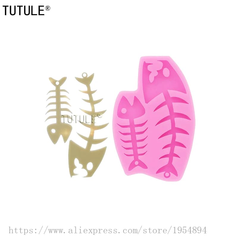 Stampo portachiavi scheletro di pesce lucido, stampo in silicone artigianale in resina di lisca di pesce, argilla polimerica fondente, stampo per collana portachiavi orecchino