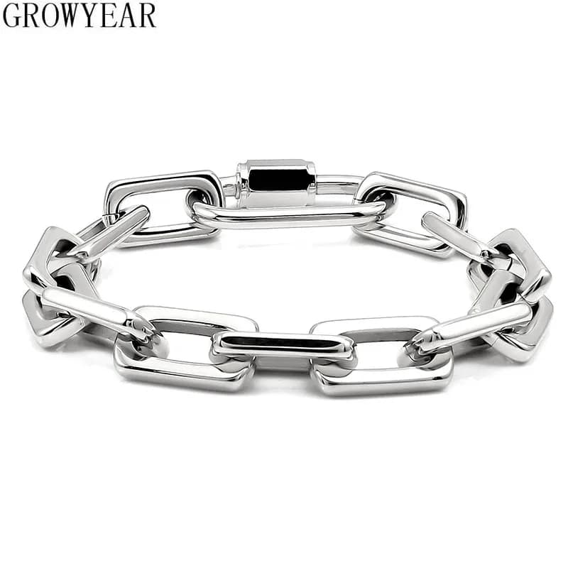 Nuovi braccialetti in acciaio inossidabile a catena robusta per donna uomo grande lucchetto fascino spesso braccialetto a maglie rettangolari braccialetti gioielli a mano