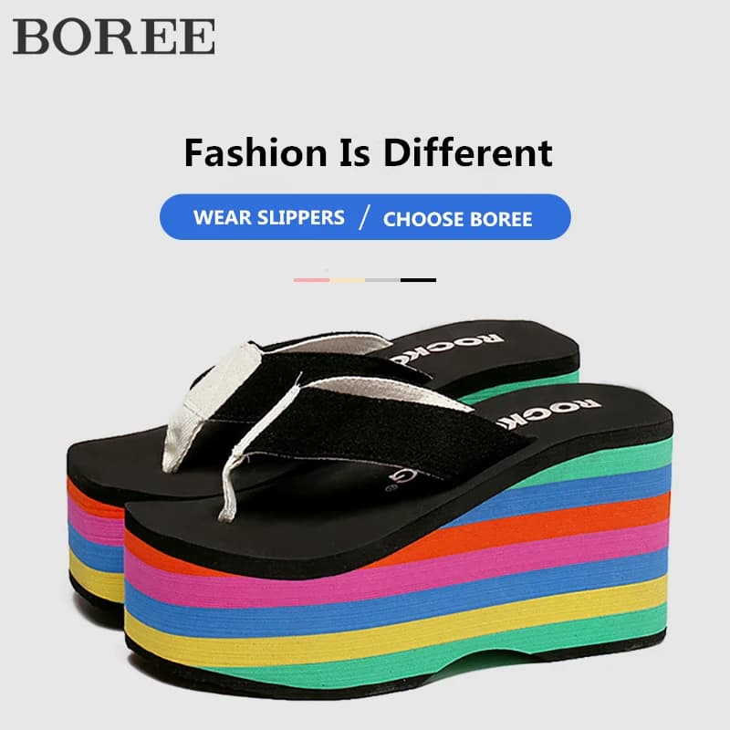 Infradito da donna Scarpe da spiaggia Sandali con zeppa Tacchi altissimi da 10 cm Pantofole casual con plateau e punta aperta Pantofole da donna estive arcobaleno