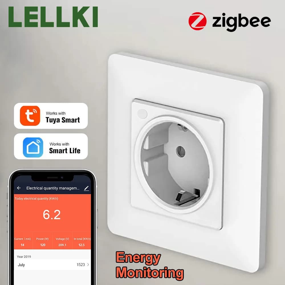 LELLKI Smart Grip from Parete Tuya 220v Zigbee Standard EU, Electric Grips Compatible with Spina Russia Spain, Smart Life with Alexa Google Home