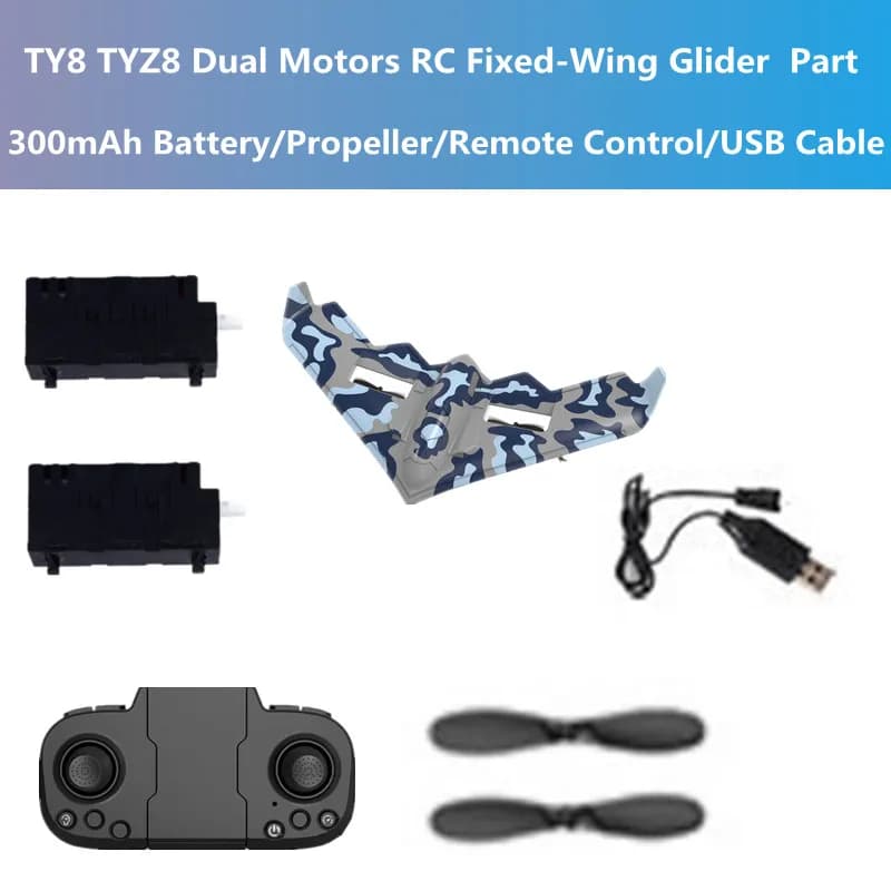 TY8 TYZ8 EPP Doppi motori resistenti alle cadute RC Aereo aliante ad ala fissa Pezzo di ricambio 300mAh Batteria/Elica/Telecomando/Cavo USB