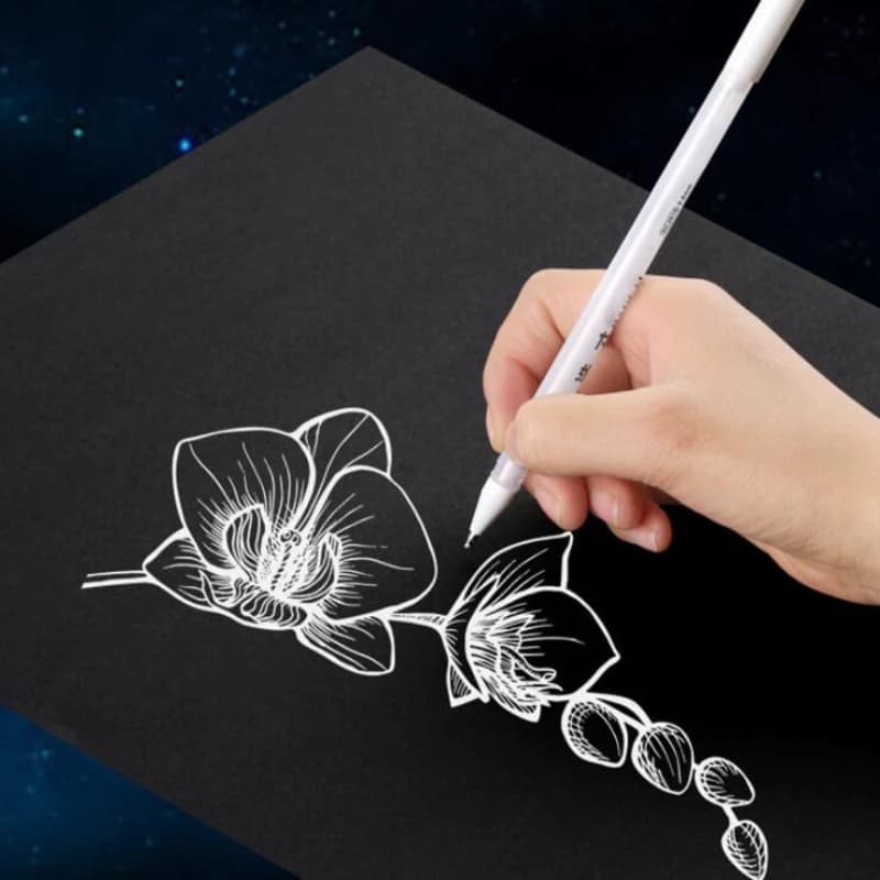 2pc+50pcs Refills/set, Gold/white/silver Drawing Animation Design White Refills Special for Student Calligraphy Black Card 0.8mm