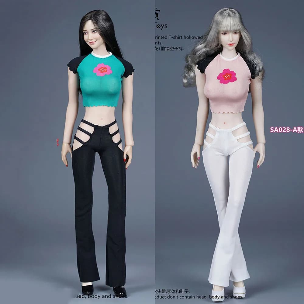 SA Toys SA028 1/6 Sexy Female Soldier Clothes Parts Printed T-shirt Hollow Out Trousers Model for 12 inches Action Figure