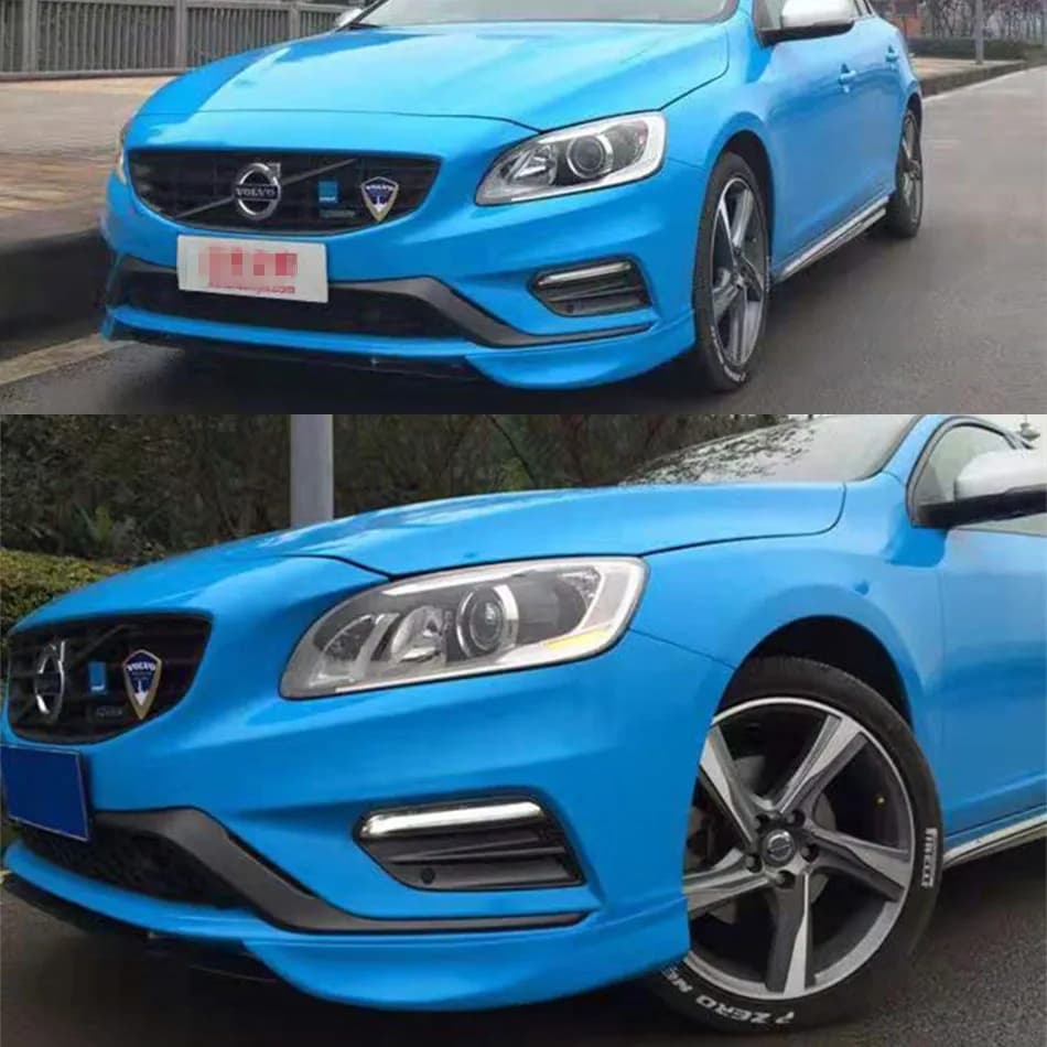 2015 Car Styling ABS Black and ABS False Carbon Fiber Bumper Front Lip Splitter Spreader Lip Spoiler For Volvo V60 S60 2014- 2018