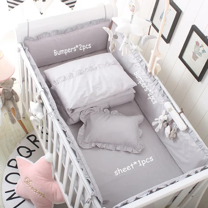 Bed Linen Set for Cot in 5 Pieces, Cotton Cribs, Bed Sheet Flat for Cot