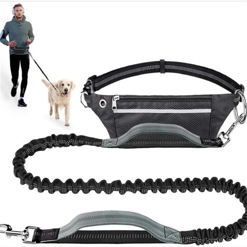 Hand-free dog hook with pouch dogs by Jogging reflective stretch rope extendable racing dog leash belt Nylon