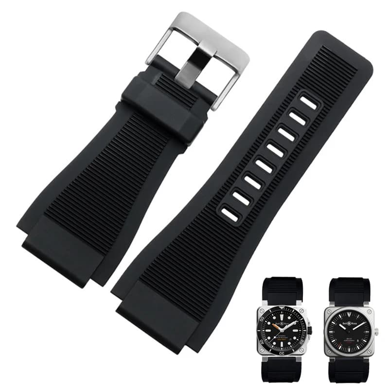 Convex Sillicone Rubber Watch Strap For Bell Series BR01 BR03 Men Watchband Waterproof Bracelet Belt Ross Black 33 * 24mm