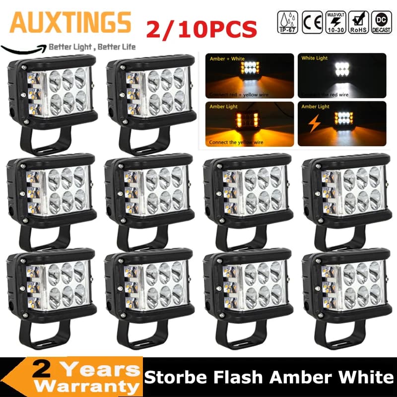 2/10X 4in 3 lati sparatutto 60W Led Work Light Cube bianco e ambra stroboscopico Flash Driving Lamp per SUV Truck Car Boat
