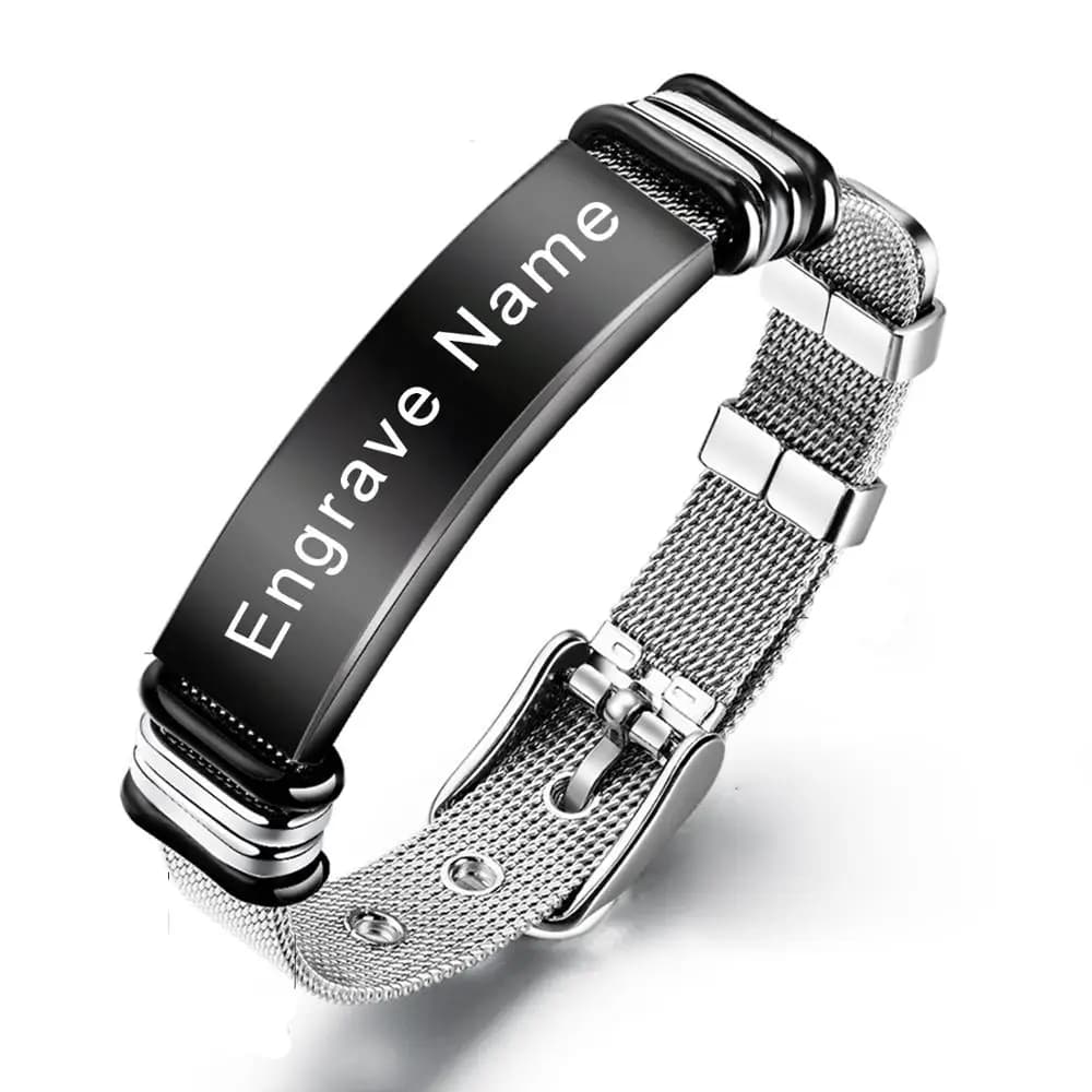 Braccialetti con identificazione logo inciso con nome personalizzato punk per donna Bracciale alla moda in acciaio inossidabile Braccialetti dell'amicizia da uomo