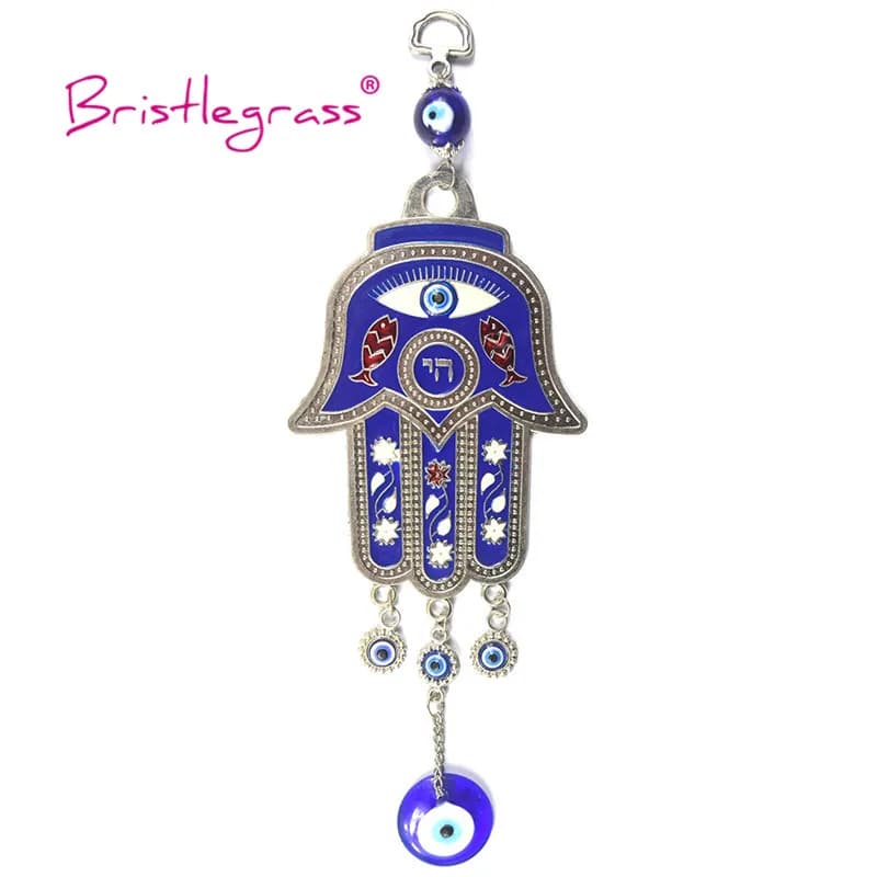 BRISTLEGRASS Turco Blu Evil Eyes Hamsa Mano Del Gufo Amuleti Fortunati Pendenti E Ciondoli di Attaccatura di Parete di Pendenti Con Gemme E Perle Pendolo Protezione Benedizione Decor