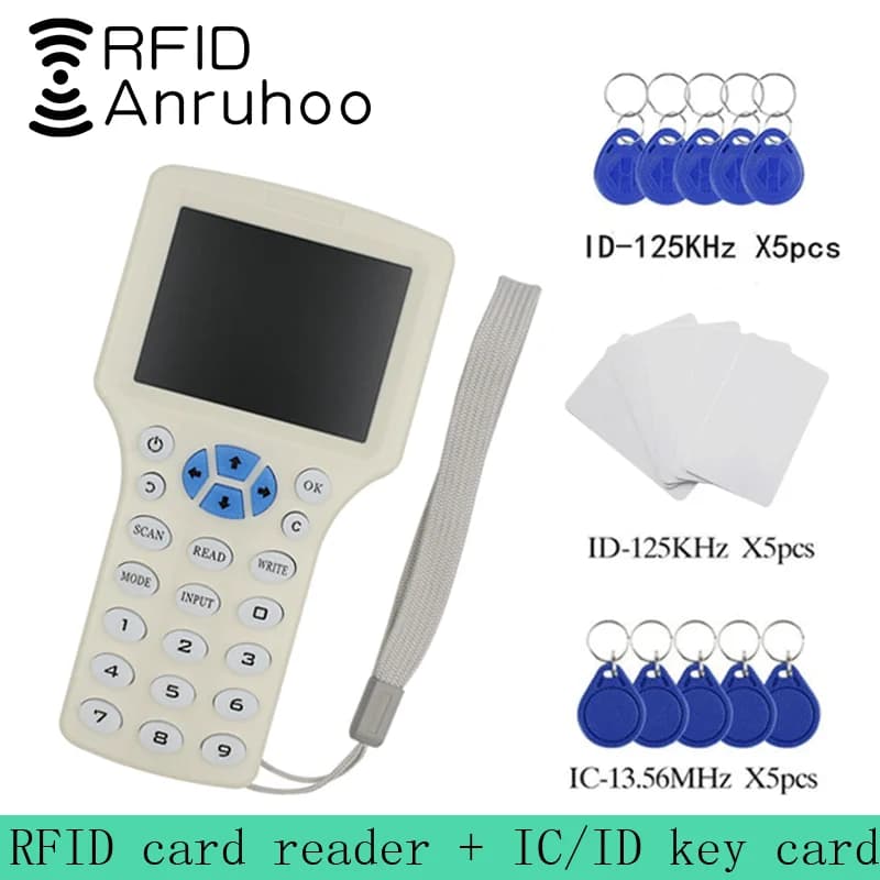 Lettore di schede di controllo accessi RFID frequenza 10 IC/ID inglese lettore di schede di crittografia NFC duplicatore di Chip UID copiatrice chiave intelligente