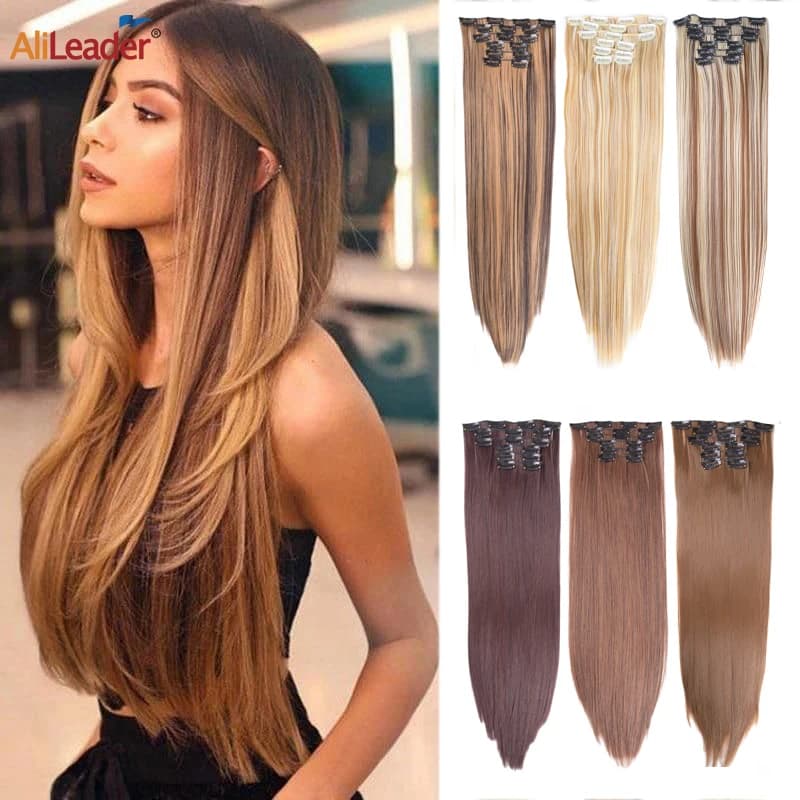 Clip di capelli finti a 22 pollici 6 pz/set per le donne Clip sintetiche In estensione dei capelli capelli lisci lunghi pezzi Clip In estensione dei capelli