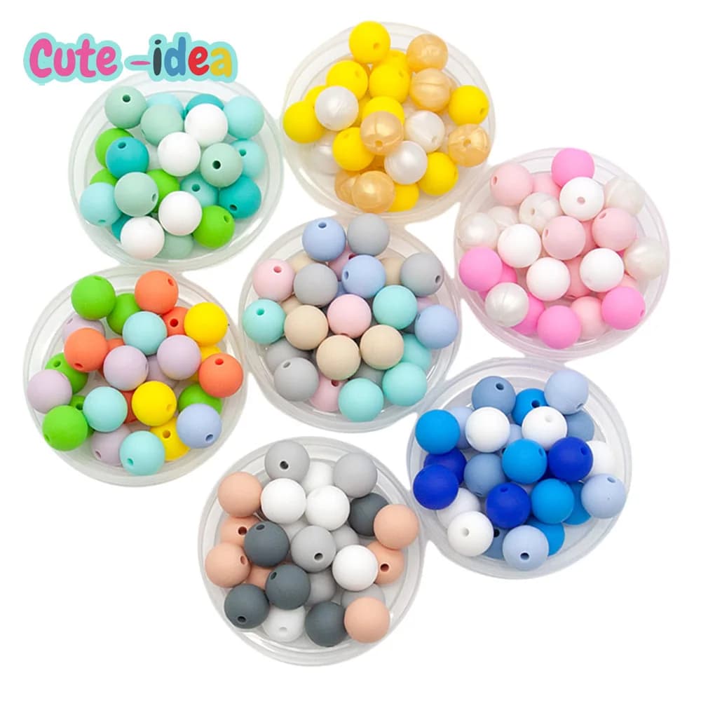 Cute-Idea 10pcs 12mm perle tonde in Silicone perline dentizione per bambini perline masticabili ciuccio fai da te catene giocattoli accessori neonati merci
