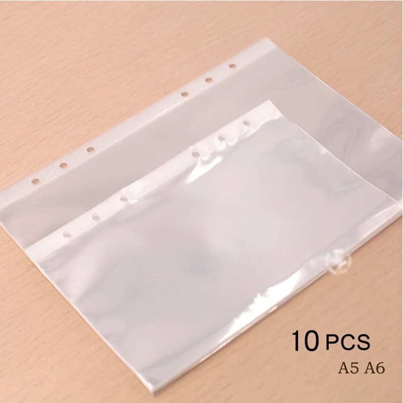 10Pcs A5 A6 Trasparente di File Titolare di File Notebook 6 Foro Sciolto Foglia Del Sacchetto FAI DA TE Borsa Per Documenti Legante Anelli CUSTODIA In PVC Vincolante cartella