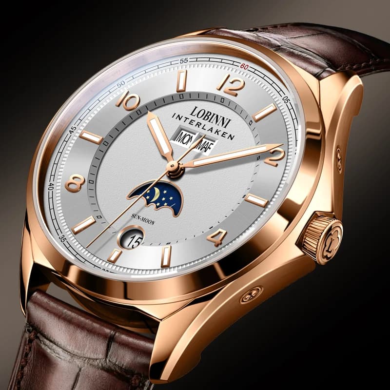 LOBINNI Men Automatic Watch Switzerland 42MM Mechanical Wristwatch Waterproof Relogio Luminous Multi-Dial Month Week Date