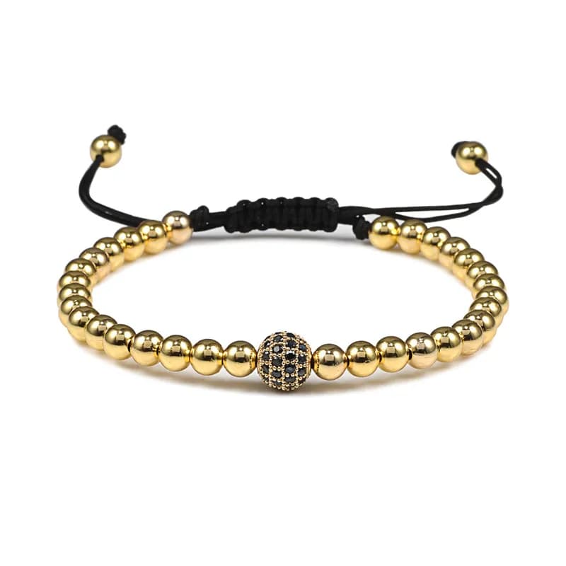 Micro Pave CZ Bracciale intrecciato a sfera Colore oro Regolabile 5mm Perline di rame Braccialetti per fascino Uomo Donna Gioielli Regalo Pulseira