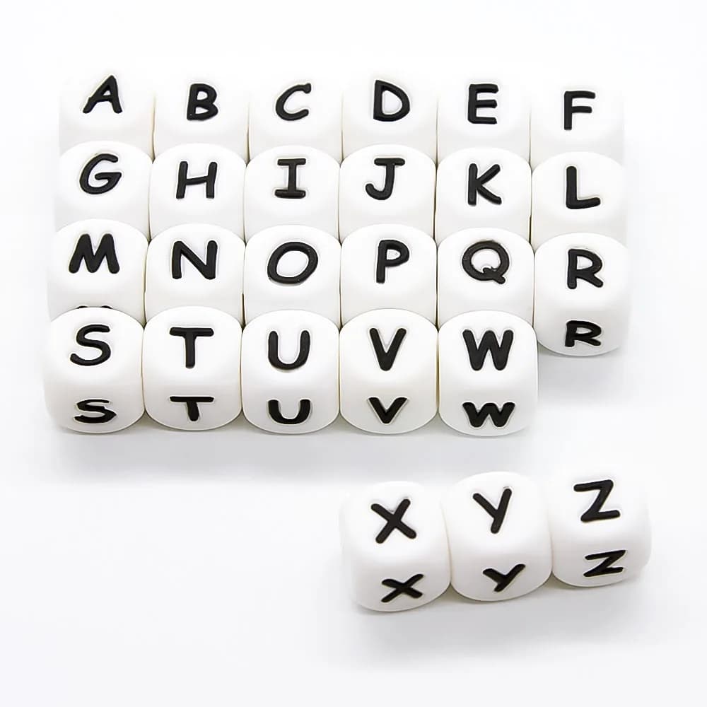 Cute-Idea 10pcs 12MM lettere in Silicone perline dentizione per bambini fai da te alfabeto inglese lettera perla massaggiagengive BPA regali gratuiti per Baby Shower