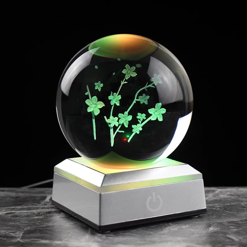 Fashion Japan Sakura 3D Crystal Ball Engraved Laser Oriental Cherry Glass Decorative Ball Romantic Wedding Gifts