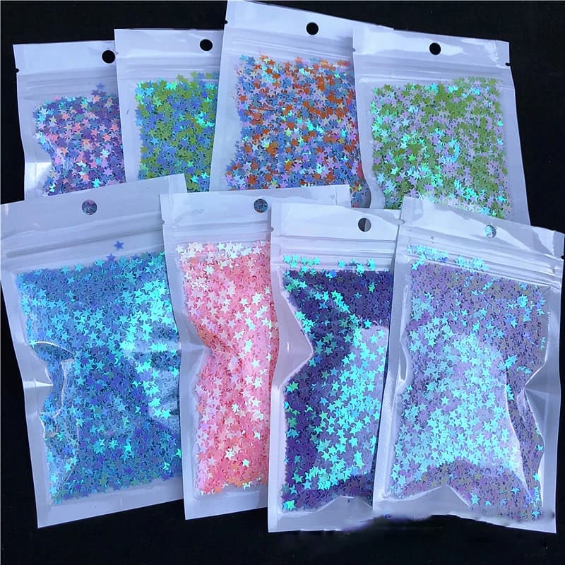 200g/lotto Paillettes Bianche Trasparenti Nere in PVC a Forma di Stella a Cinque Punte, Paillettes Sciolte per Cucito, Artigianato, Fai da Te, Scrapbooking 4mm
