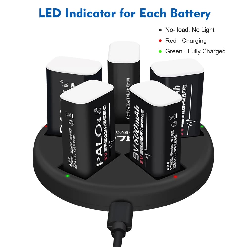 Batteria PALO 9 V 600mAh 6 f22 9 volt batterie ricaricabili agli ioni di litio per multimetro rilevatore di fumo rilevatore di metalli chitarra + caricabatterie
