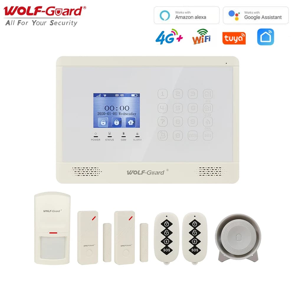 Wolf Guard WT4BX WiFi + 4G / GSM sistema di allarme domestico di sicurezza intelligente, lavora con l'app TUYA Smart Life, Alexa Google