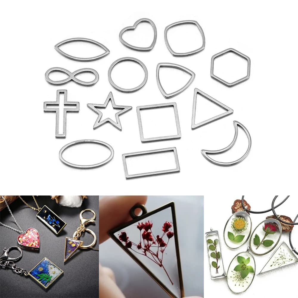30pcs/lot Border Mold Geometric Hollow Metal Frame Bezel Epoxy Resin Molds Pendant Tray For DIY Jewelry Making Earrings