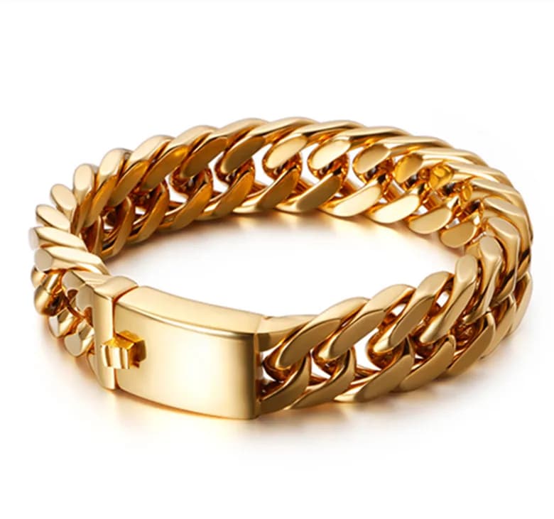 KALEN Bracciale a catena classico in acciaio inossidabile da 15 mm di larghezza per uomo, bracciali di lusso, gioielli da motociclista e hip-hop