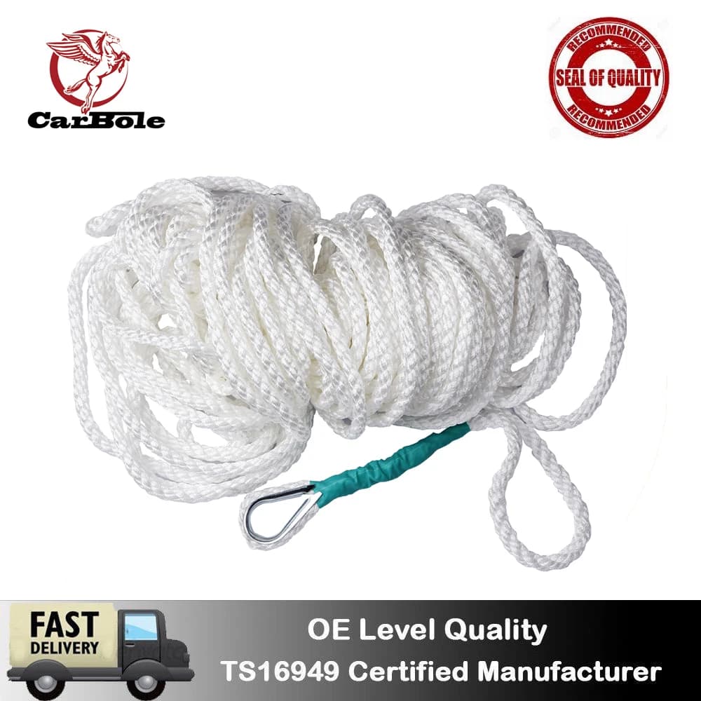 Barca con corda di ancoraggio in nylon intrecciata a tre fili da 1/2 "x 100' con ditale Accessorio per barca con linea di corda per barche marine
