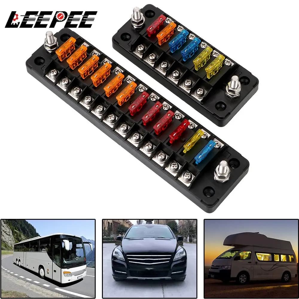 Portafusibili 32V 75A Ritardante di fiamma 6 vie 12 vie Blocco fusibili a lama con accessori di copertura per rimorchio per camion barche marine per auto