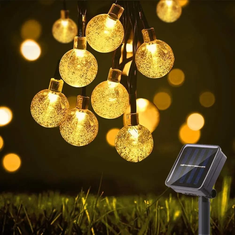 5M 7M 10M Lampada solare Sfera di cristallo LED Luci della stringa Flash Fata impermeabile per la decorazione di nozze di Natale del giardino esterno