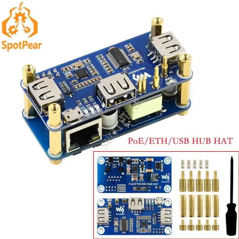 PoE Raspberry Pi Zero Power Supply Ethernet Hat HUB 3 Way USB Expansion Card