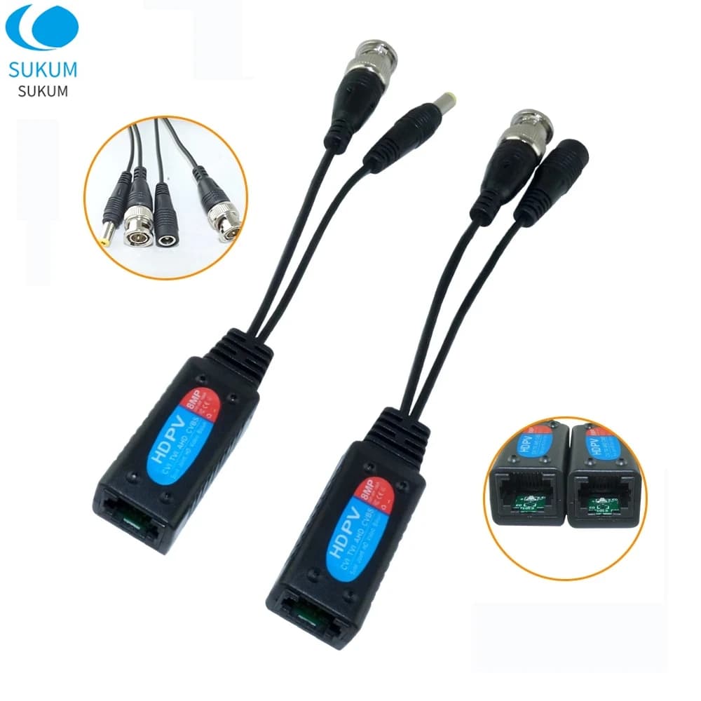 Connettori balun video HD da 8 MP Conversione da BNC a RJ45 Supporto Ethernet a doppino intrecciato per telecamere CCTV AHD CVI TVI CVBS