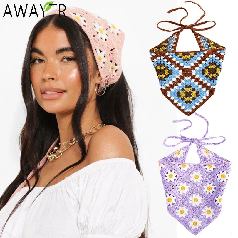 AWAYTR moda fascia intrecciata per donna stampa a maglia Bandana turbante fasciatura sciarpa testa fascia elastica per capelli accessori per capelli