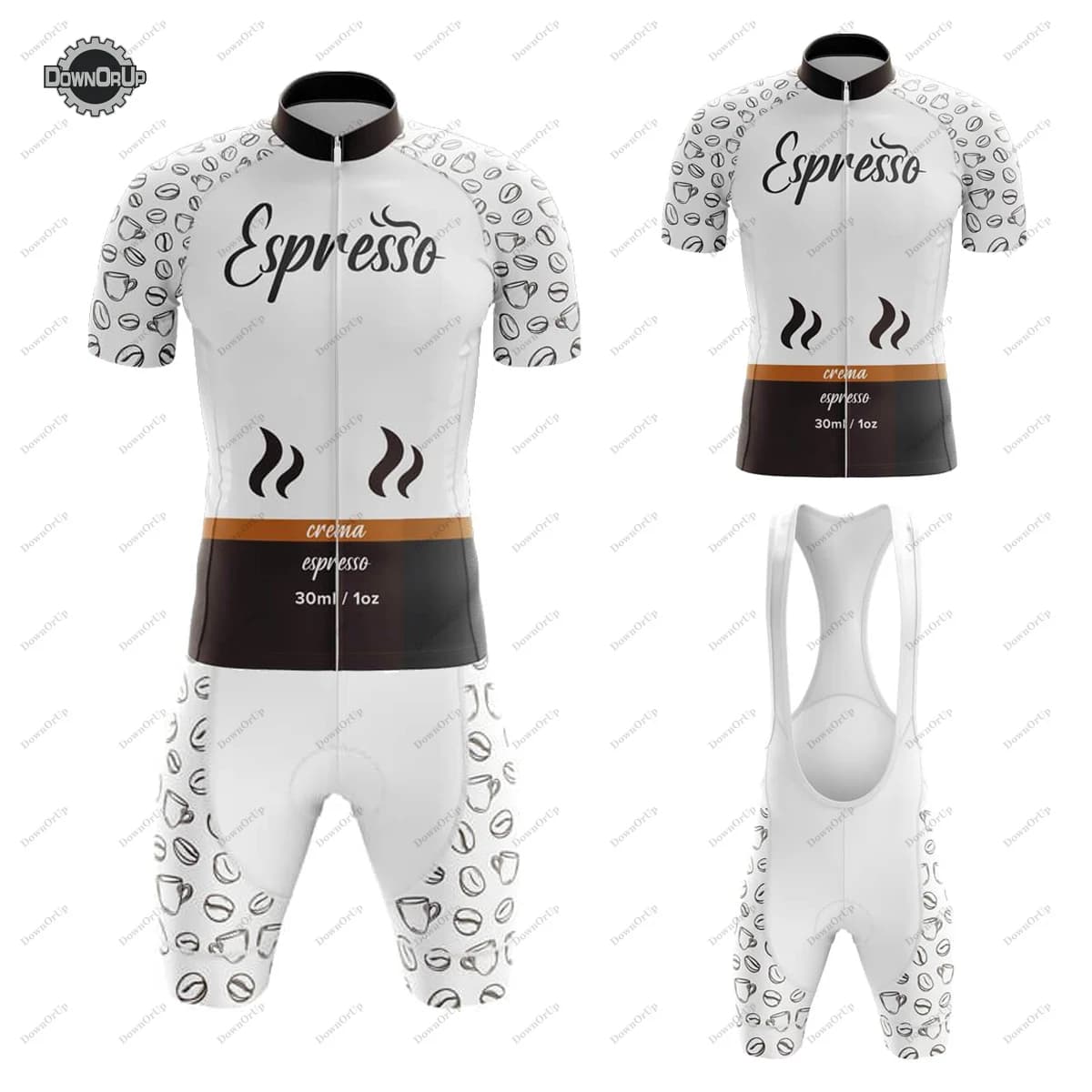 Coffee List Espresso Cycling Jersey Set for Men Short Sleeve Bike Clothing Suit Bib Shorts Gel Breathable Pad Quick-Drying