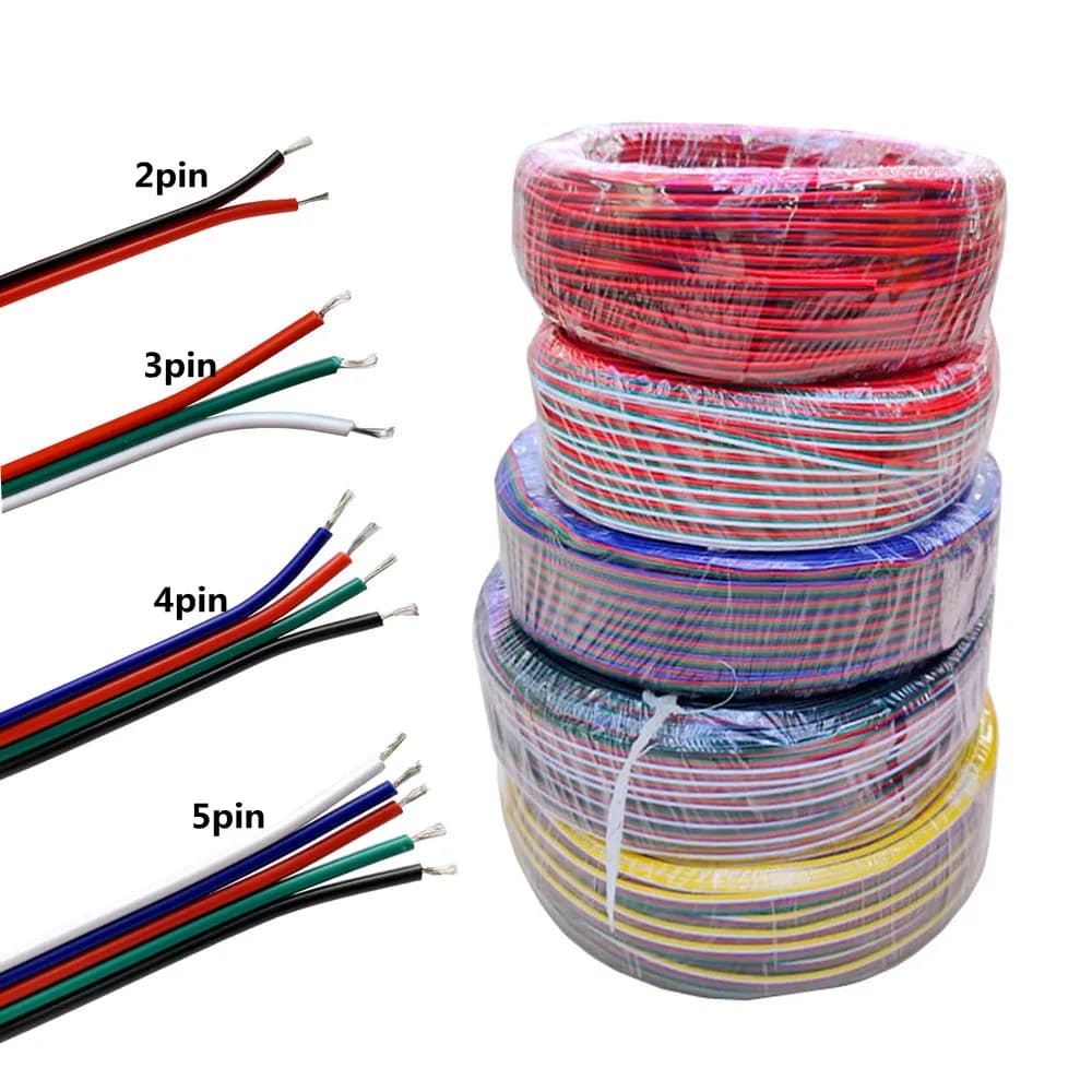 1M 5M 10M 20M 100M 2Pin 3Pin 4Pin 5Pin 22AWG Cavo di prolunga elettrico Cavo isolato in PVC di rame stagnato per luce di striscia LED