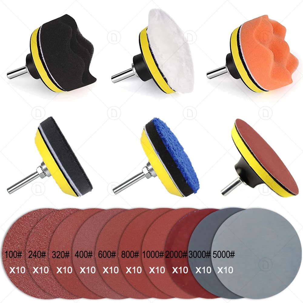 3 inches self-adhesive paper sanding disc polishing auto polishing sponge kit dome repair wheel polisher drill adapter