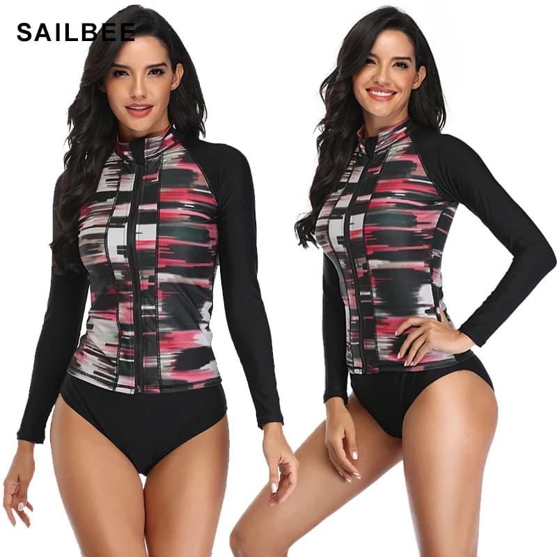 SAILBEE woman long sleeve zipper Rashguard shirt swimsuit surf swimsuits Top Rash Guard UPF50 + racing shirt cycling shirt