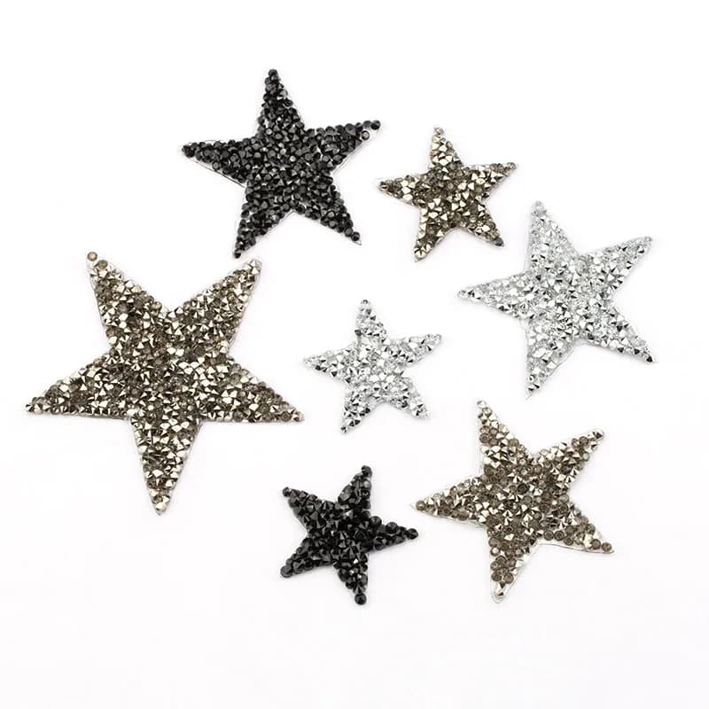 4/6/8cm Hotfix Jet Ematite Star Del Rhinestone Misto Ricamato il Ferro Sul Patch Per Abbigliamento Distintivo Pasta Per I Vestiti Sacchetto Pant Scarpe