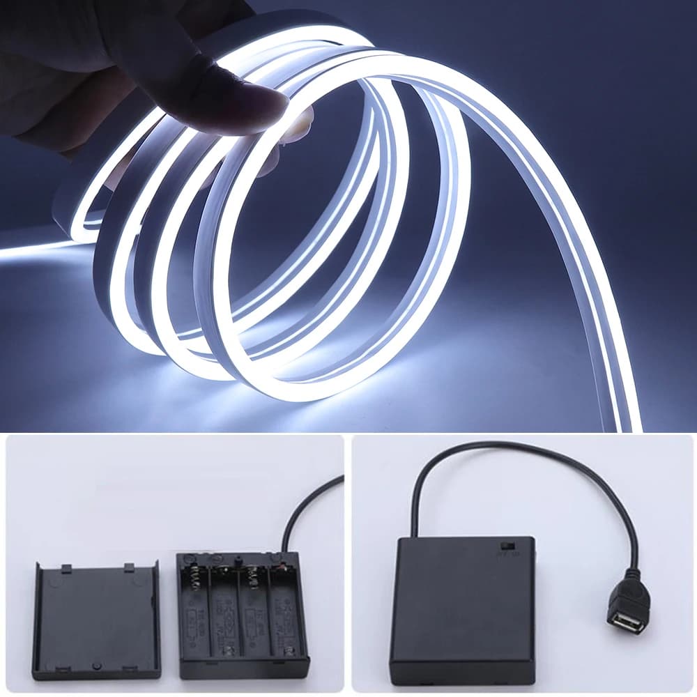 Striscia al neon alimentata a batteria IP65 Lampada a stringa per insegne al neon impermeabile Rosso Blu Rosa Bianco Blu ghiaccio 2835 Striscia LED 120 LED / m