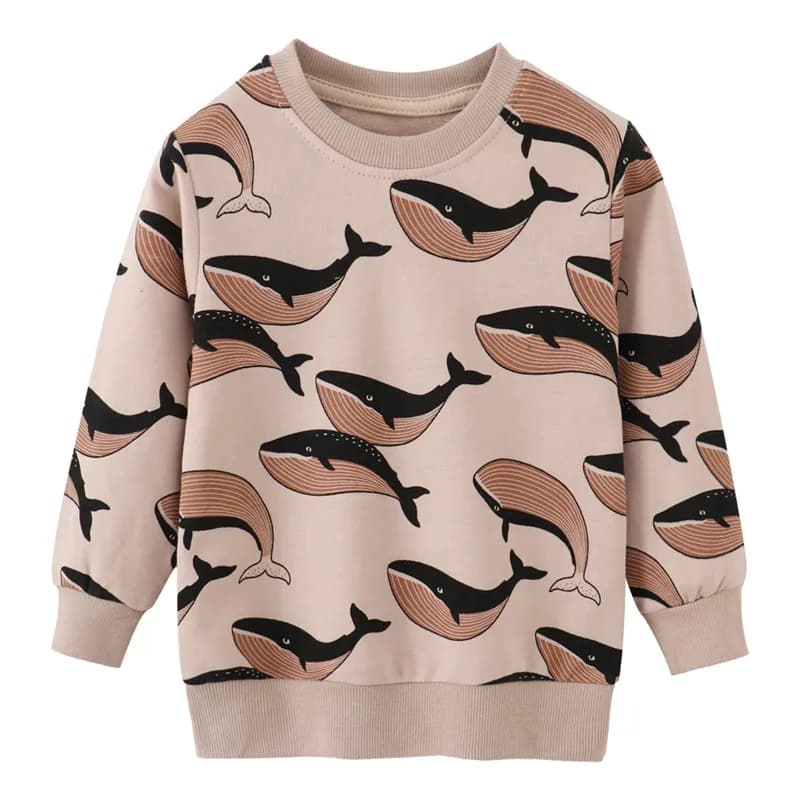Metri di salto Nuovo arrivo Autunno Ragazzi Ragazze Felpe Cotone Stampa balena Vendita calda Abbigliamento per bambini Camicie sportive a maniche lunghe