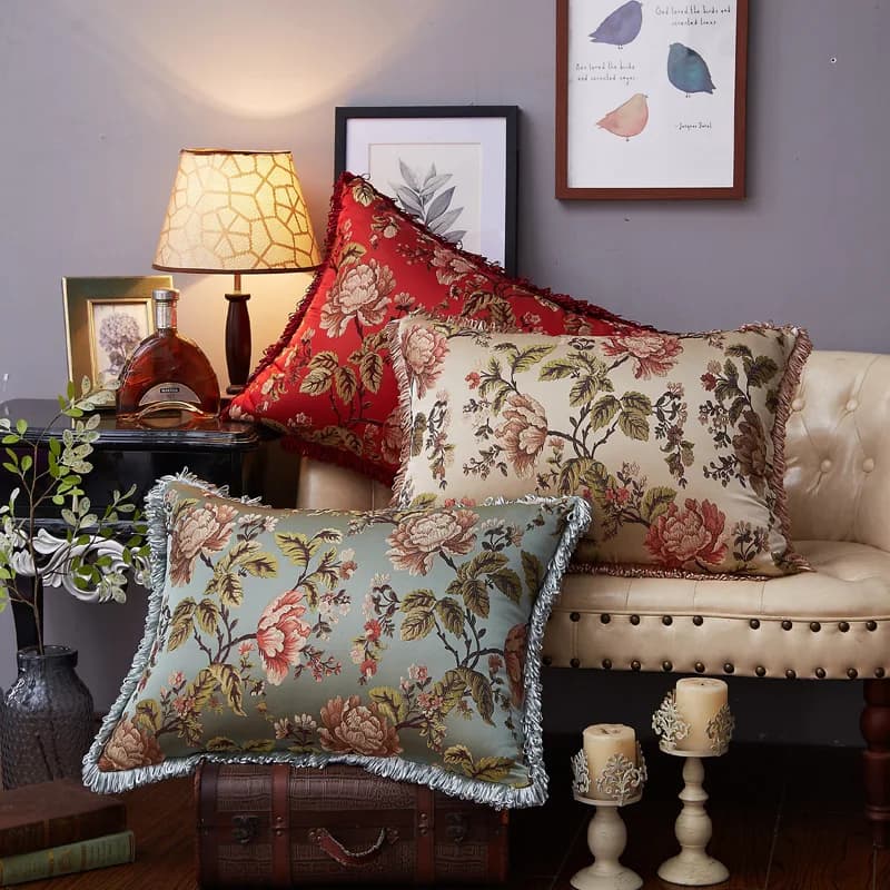 50X70/60X70/60X80CM flower jacquard pillow cover fringe pillow cover for back decorations for home
