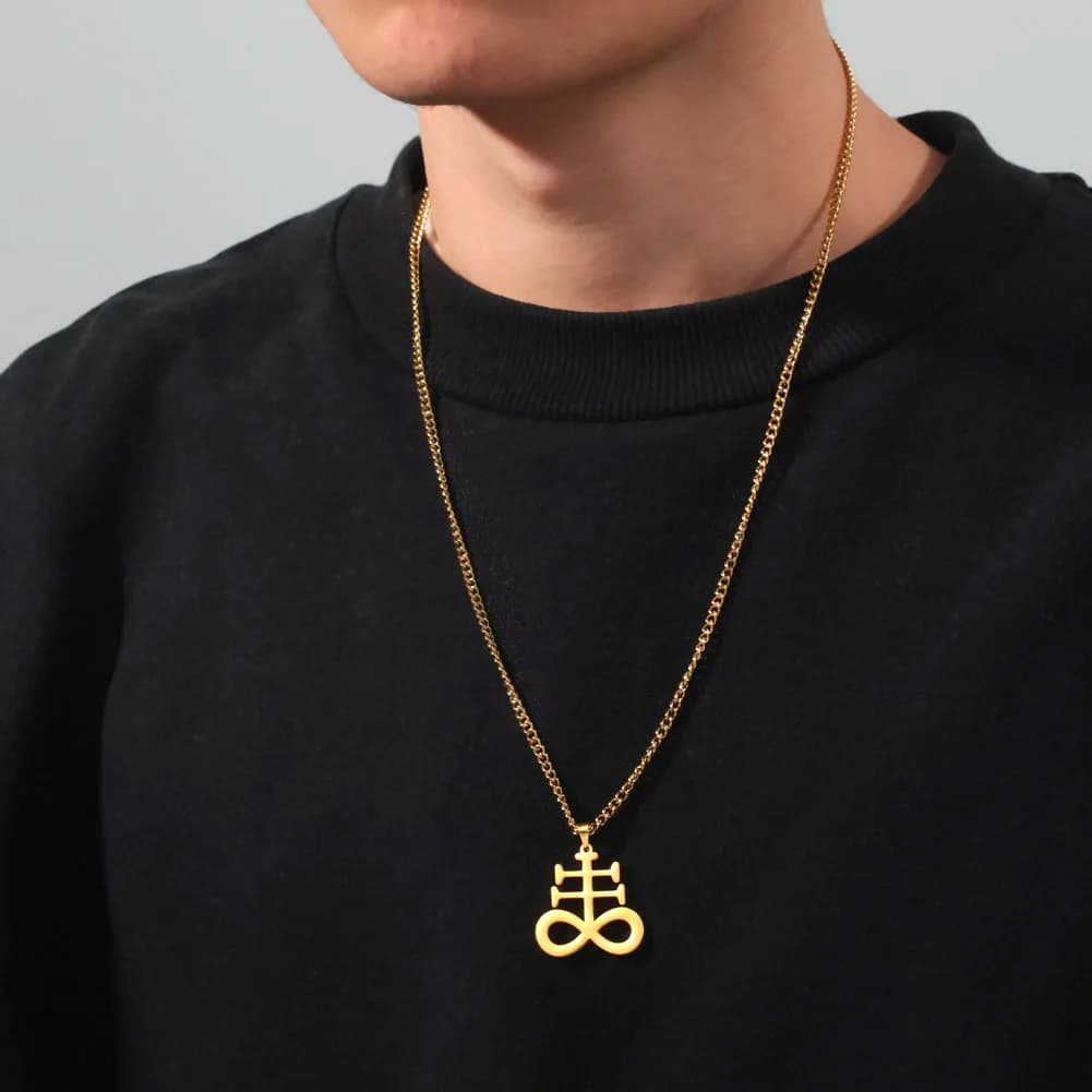 LIKGREAT Ail Of Lucifer Pendant Satanic Cross Symbol Stainless Steel Necklace for Women Men Seal Of Satan Amulet Jewelry Gift