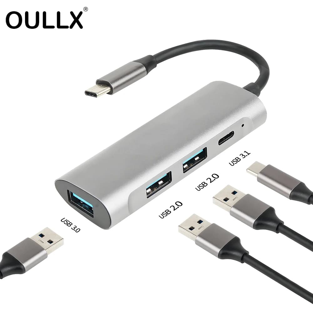 OULLX tipo C Hub USB-C Docking Station USB3.0 da 1 a 4 HUB Plitter a 4 porte in lega di alluminio OTG per adattatore per Notebook Macbook Huawei